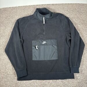 Nike Sportswear Half Zip Fleece Pullover Jacket Mens XL Black Windbreaker Pocket